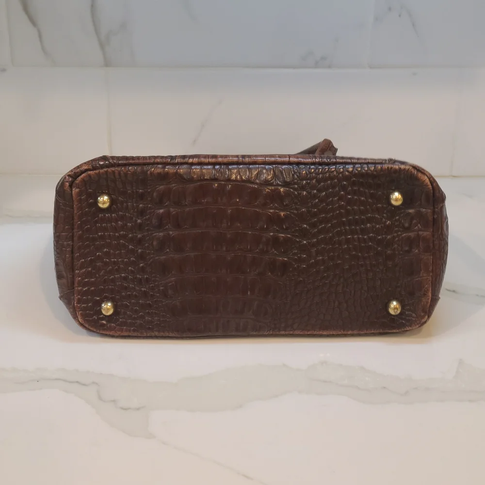 Brahmin Rich Brown Crocodile-Embossed Satchel